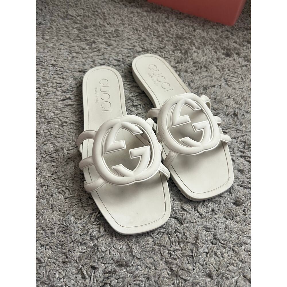 Gucci Palma Rubber Sandals in White Size 37 - Picture 2 of 9